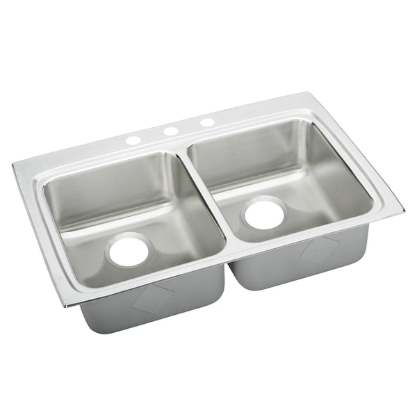 Lustertone Stainless Steel 33 X 22 X 4 Equal Double Bowl Top Mount Ada Sink